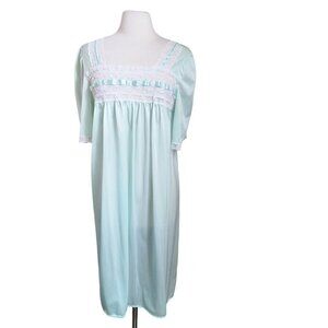 Vintage Nightgown Short Sleeve‎ Nylon Nightie Lorraine Sz M Mint Green Lace NEW